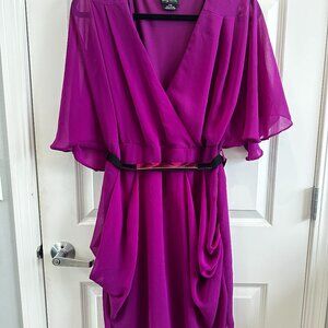 Magenta City Chic Belted Faux Wrap Dress (16)